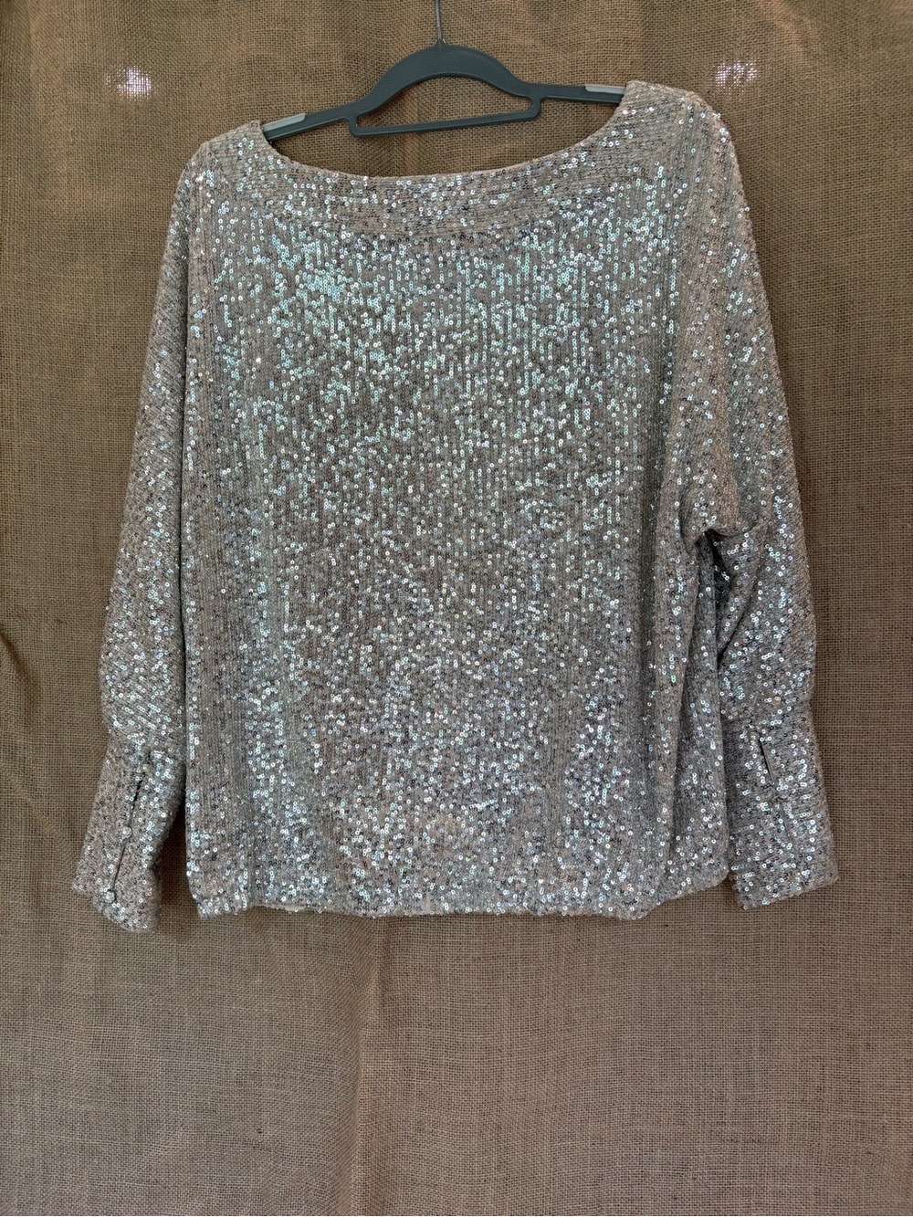 Boston Proper Silver Sequin Scoop Neck Sweater